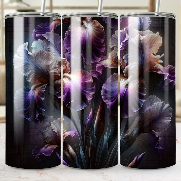 Purple Iris Flower Tumbler, Floral Stainless Steel Travel Mug, Insulated Coffee Cup, Botanical Drinkware, Gift for Gardener, Nature Lover