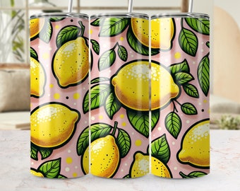 Lemon Pattern Tumbler, Citrus Fruit Design Drinkware, Summer Vibes Cup, Refreshing Lemon Decor, Cute Lemon Print Tumbler, Eco-Friendly Cup