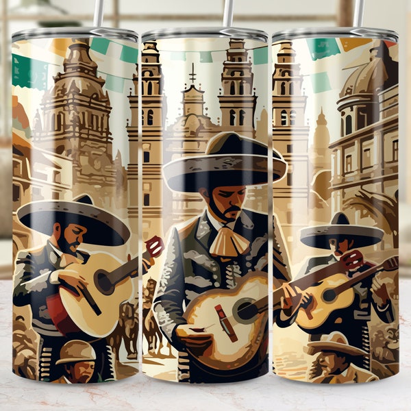 Vibrant Mexican Mariachi Band Tumbler, Insulated Travel Mug, Musical Folk Art, Unique Cultural Drinkware, Coffee Lover Gift Idea