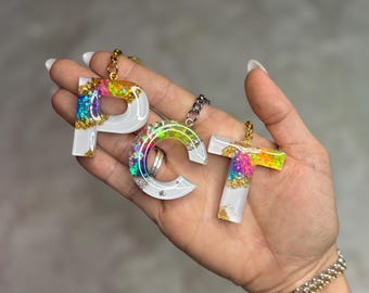 Custom Glitter Resin Initial Keychain: Personalized Letter Gift