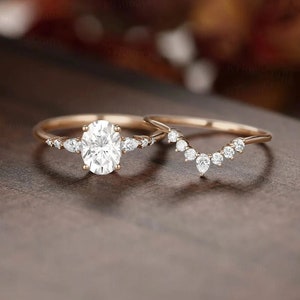 Oval Cut Moissanit Verlobungsring Set, Vintage Inspiriert Einzigartige Birne Diamant Cluster Ring Frauen, Hochzeit Brautring Ring