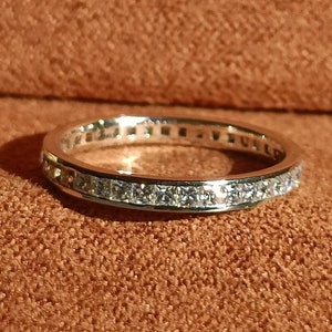 Princess Cut Channel Set Moissanite Wedding Band, 14k Solid Gold Full Eternity Stackable Band, Gold Anniversary Band, Bridal Matching Band