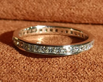 Princess Cut Channel Set Moissanite Wedding Band, 14k Solid Gold Full Eternity Stackable Band, Gold Anniversary Band, Bridal Matching Band