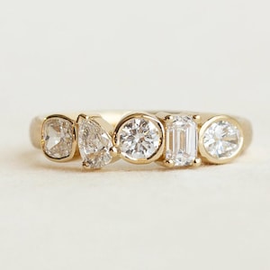 Multi Shape Brilliant Cut Moissanite Eternity Ring, Bezel Set Eternity Cluster Wedding Band, Wedding Proposal Multi Shape Moissanite Ring