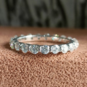 2.30mm Colorless Round Cut Moissanite Wedding Band, Bubble Prong Engagement Ring, Solid Gold Ring, Full Eternity Band, Matching Band Her