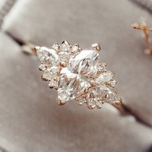 Art Deco Farbloser Moissanite Ring im Marquise Cut, Vintage Marquise 1ct Diamant Verlobungsring, Geschenk für Sie, Brautring Set