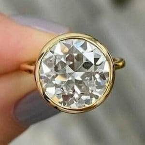 3 CT Round Cut Moissanite Bezel Set Engagement Ring, 14k Solid Gold Bezel Set Round Cut Cathedral Set Solitaire Ring, Promise Solitaire Ring