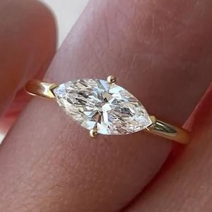 1.50 CT Marquise Cut Moissanite Solitaire Engagement Ring, 14k Solid Gold Marquise Cut East West Solitaire Ring, Solitaire Anniversary Ring