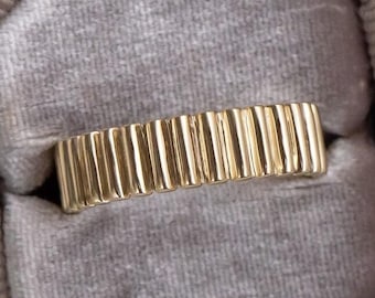 Ribbed Band, 14kt Gold Plated Chunky Charlotte Ring, Line Dome Wedding Band, Eternity Vertical Line Ring, Cigar Band, Iconic Dome Ring