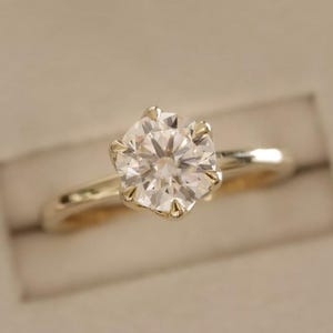 1.25 CT Tulip Prong Round Cut Solitaire Engagement Ring, Floral 6 Prong Round Cut Moissanite Wedding Ring, 14k Solid Gold Anniversary Ring