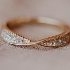 Round Cut Colorless Moissanite Crossover Band, Matching Wedding Band For Bridal Ring Set, Criss Cross Moissanite Minimalist Engagement Ring