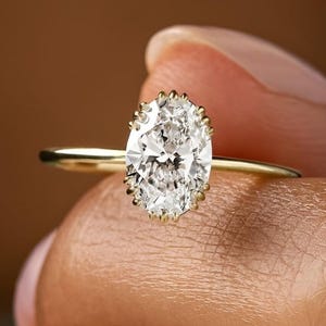 Anillo de compromiso solitario de corte ovalado con engaste de garra de 1,30 quilates, anillo de bodas solitario ovalado de oro macizo de 14 k, anillo de aniversario solitario ovalado