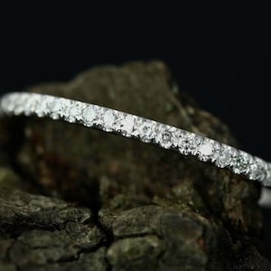 Round Cut Colorless Moissanite Wedding Band, Solid Gold Band, Half Eternity Band, Dainty Stackable Band, Thin Eternity Band, Minimalist Band