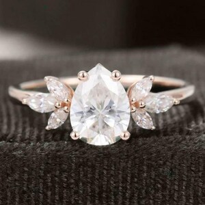 Pear Shaped Moissanite Engagement Ring, Vintage Unique Marquise Cut Diamond Cluster Engagement Ring, Rose Gold Wedding Bridal Gift For Women
