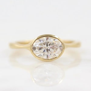 1.25 CT Oval Cut Moissanite Bezel Set Engagement Ring, East West Oval Cut Solitaire Wedding Ring, 14k Solid Gold Oval Cut Bezel Set Ring Her