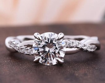 2Ct Round Cut Moissanite Infinity Shank Engagement Ring, Twisted Band Wedding Ring, Promise Ring Gifts For Girlfriend,Pave Accent Stack Ring