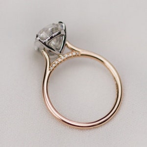 3 CT Moissanite Solitaire Verlobungsring, zweifarbiger Solitaire 14K Solid Gold Pear Kathedralen Ring Teardrop Hidden Halo Vorschlag Ring