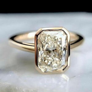 3CT Radiant Cut Moissanite Bezel Set Engagement Ring, 14k Solid Gold Bezel Set Radiant Solitaire Ring, Daily Wear Solitaire Anniversary Gift