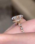 3CT Oval Cut Moissanite Engagement Ring With Side Stone Marquise And Round Diamond 14K Gold Hidden Halo Ring, Oval Bubble Prong Band Ring
