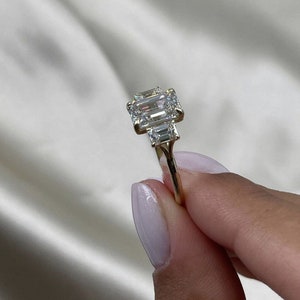 Emerald Cut Moissanite Three Stone Engagement Rings, Three Stone Emerald Cut Rings, 3 Stone Wedding Rings, Anniversary Rings Gifts for Wife image 6