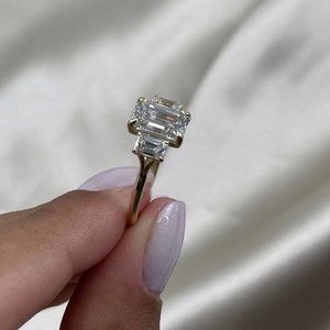 Emerald Cut Moissanite Three Stone Engagement Rings, Three Stone Emerald Cut Rings, 3 Stone Wedding Rings, Anniversary Rings Gifts for Wife image 5