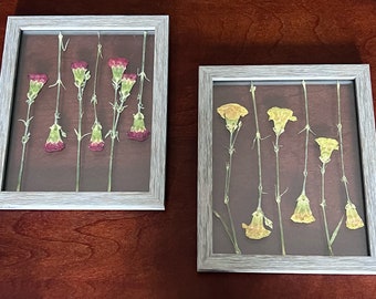 Set of 2 | Elegant 8x10 Pressed flower frames | Preserved carnations | Modern | Home Decor | Wall Frames | Dried flowers | inverted design