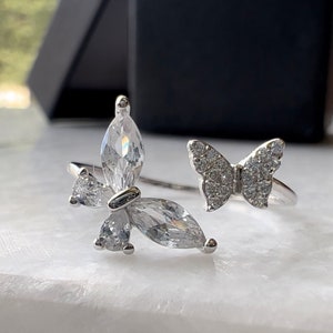 Sterling Silver Butterfly Ring: Adjustable Insect Jewelry