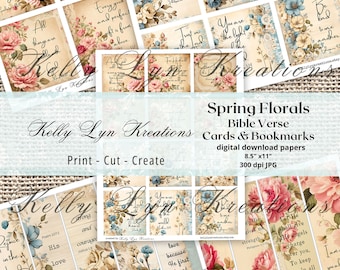 Spring Florals Bible Verse Cards, Bookmarks, Digital Download, Scripture Cards, Bible Journaling, Prayer Affirmations, Kelly Lyn Kreations