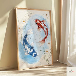 Japanese Poster Koi Fish Print, Vintage Print, Trendy Wall Art, Aesthetic Wall Art, Digital Print, Japandi Art, Interior Home Decor