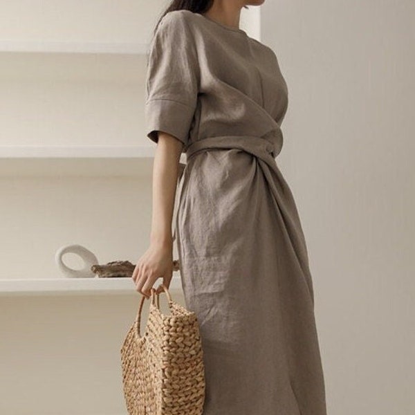 Linen Summer Dress, Oversized Plus Size Dress, Sustainable Linen Clothing，Boho linen dress，Mothers Day Gift，