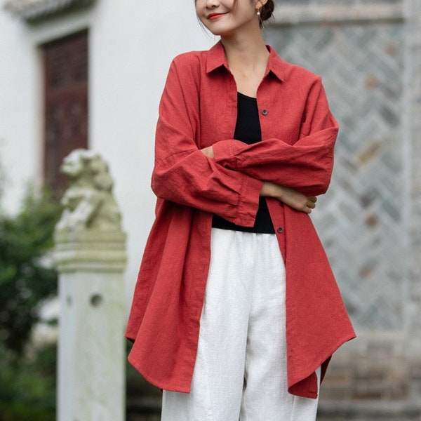 Women linen coat， linen tunic tops，Linen Clothing for Women，Premium Natural Fabric，Summer light jacket.，Flax spring jacket