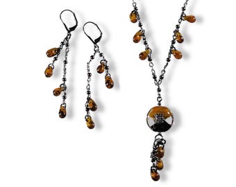 Romantic Amber Drop Pendant and Earring Set