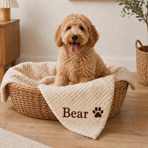 Embroidered Dog Blanket, Personalized Pet Blanket with Name and Icon, Custom Puppy Blanket, Dog Mom Gift, Cat Dog Throw, New Dog Gift