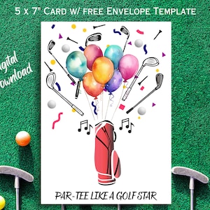 Tarjeta de cumpleaños de golf / Par-Tee como una estrella del golf / Descarga instantánea / Imprimible / Tarjeta en blanco / Plantilla de sobre / Tarjeta de felicitación de golf
