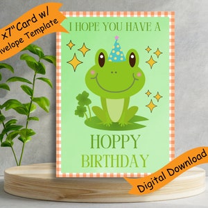 Frog Birthday Card | Birthday Digital Greeting Card | Hoppy Birthday | Printable Card | Instant Download | Blank Card | Frog | Lilly Pad