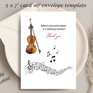 de remerciements pour professeur de violon | Appréciation du professeur de musique | Téléchargement numérique imprimable | Carte vierge | Notes de musique | Violon