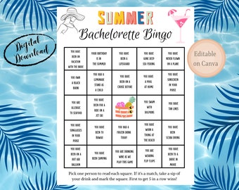 Bachelorette Bingo Game | Summer Edition | Editable Canva Template | Bachelorette Party Game | Drinking Game | Printable Instant Download
