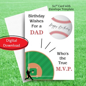 Baseball Geburtstagskarte für Papa | Väter, die Baseball lieben | Druckbare Sofort-Download | Leere Karte | Baseball Fans | Home Run | MVP