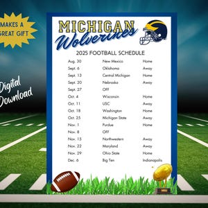 2025 Michigan Football Schedule | Wolverines College Football Calendar | Printable Instant Download | Michigan Football Games | Go Blue