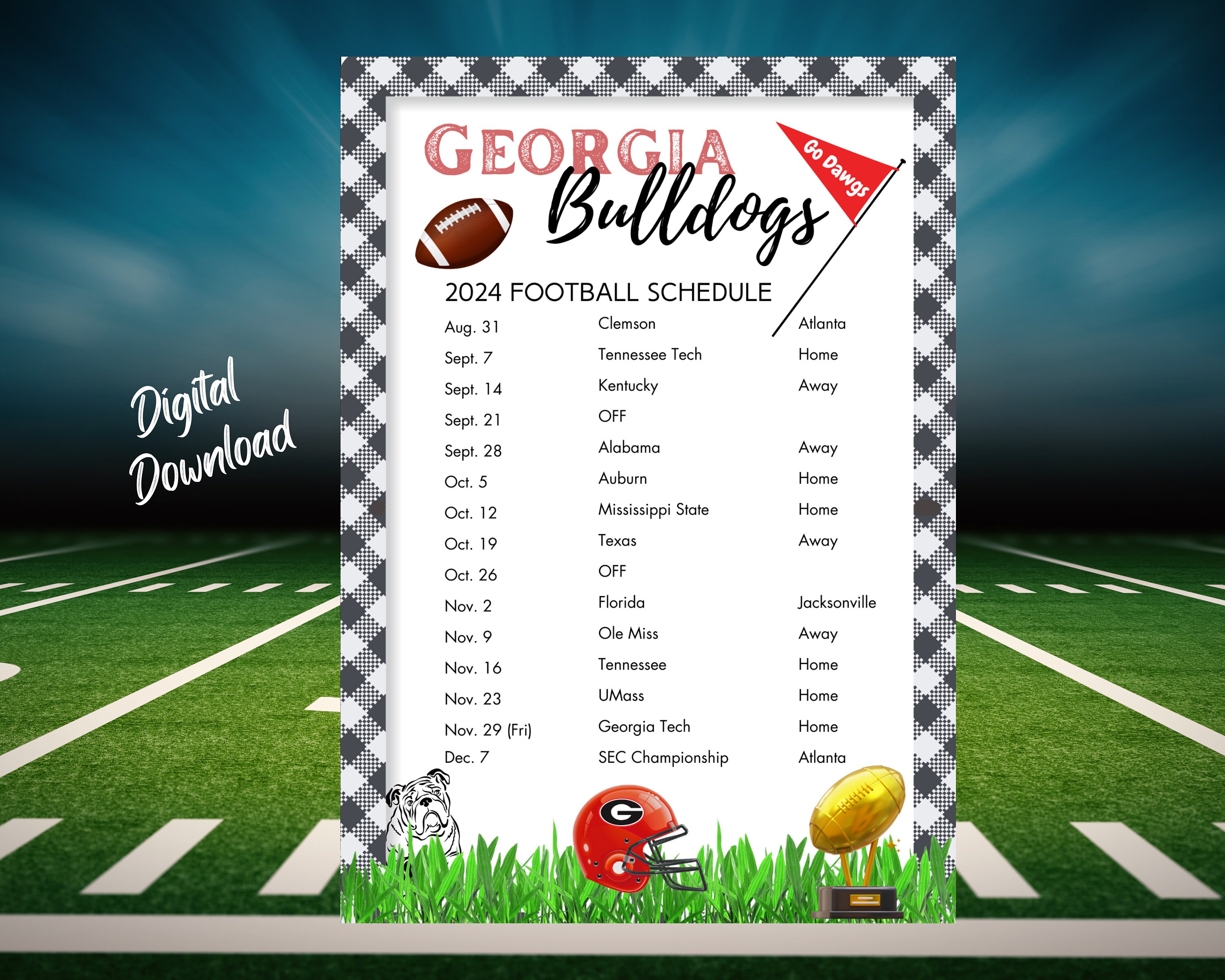 2024 University of Printable Football Schedule UGA Football