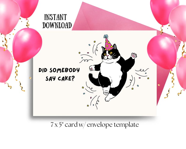 Funny Cat Birthday Card | Tuxedo Cat Greeting | Funny Kitty Humor ...