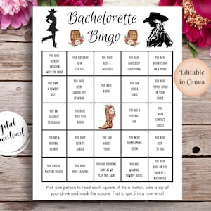 Bachelorette Bingo Game, Western Theme, Editable Template, Bachelorette Party Game, Drinking Game, Instant Download, Printable, Cowgirls