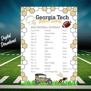 2025 Georgia Tech Druckbarer Fußball Spielplan | Gelbe Jacken College Football | Sofortdownload | Georgia Tech Spiel Spielplan | G T Atlanta