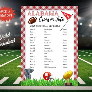 2025 Alabama Football Schedule | Alabama Football Games | Printable Schedule | Digital Download | College Football Season Calendar