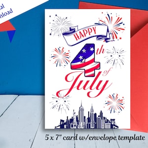 4th of July Greeting Card | New York City | Independence Day Card | Printable July 4th Greeting | Instant Download | Fireworks