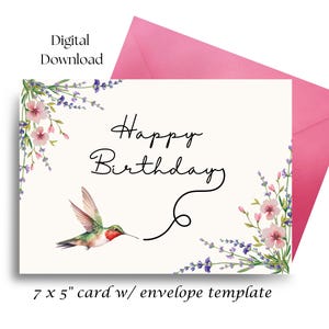Kolibri Geburtstagskarte | Vogel-Liebhaber-Gruß | Exotische Vögel | Druckbare Digitaler Download | Innen leer | Frühlings-Geburtstag | Blüten