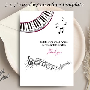 Biglietto di ringraziamento per insegnante di pianoforte / Biglietto di ringraziamento per insegnante di musica / Download digitale stampabile / Biglietto vuoto / Note musicali / Pianoforte