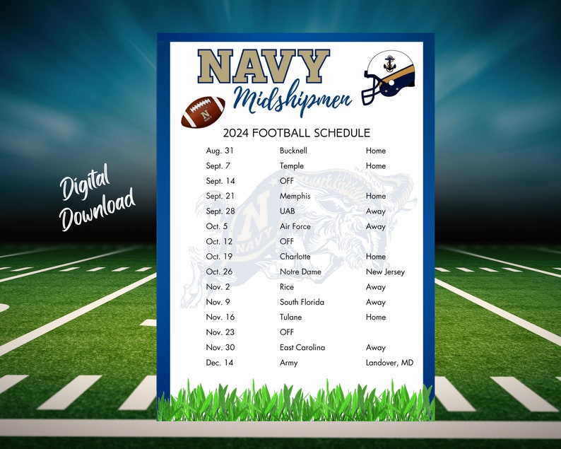 2025 Naval Academy Printable Football Schedule Navy Midshipmen Football