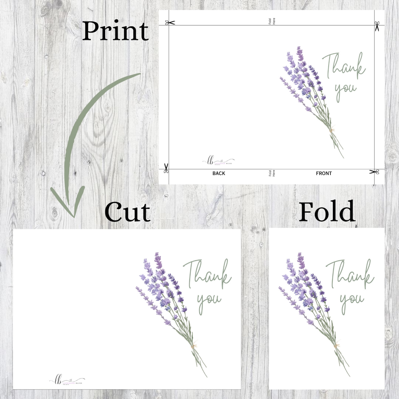 Thank You Card | Hand Painted Watercolor Lavender Flowers | Printable ...