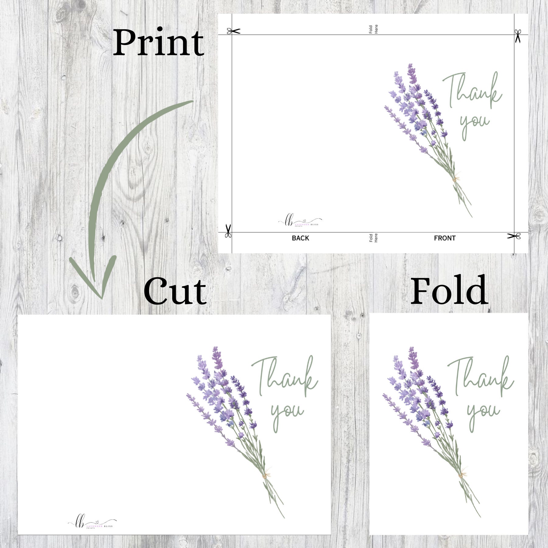 Thank You Card | Hand Painted Watercolor Lavender Flowers | Printable ...